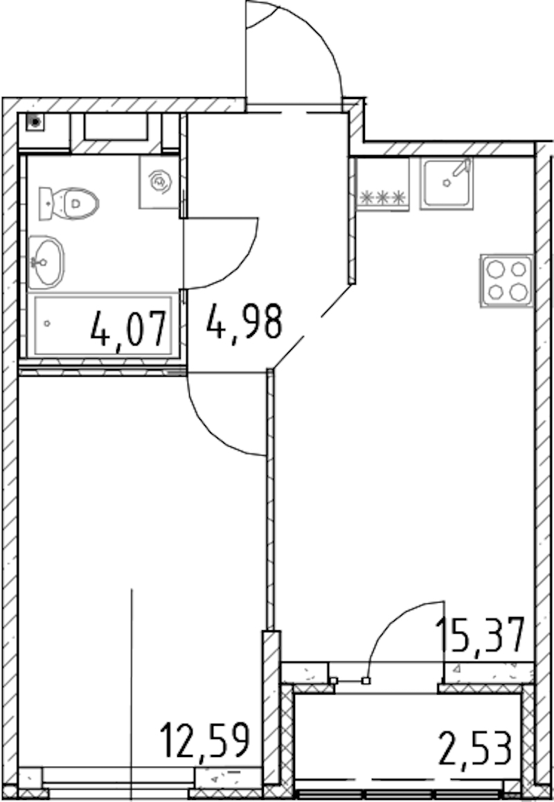 1-комнатная квартира 37.01 м², 6/23 эт., ЖК «Город Первых»